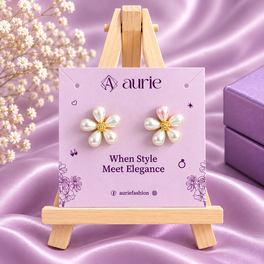 Faux Pearl Flower Stud Korean Earrings for Women & Girls