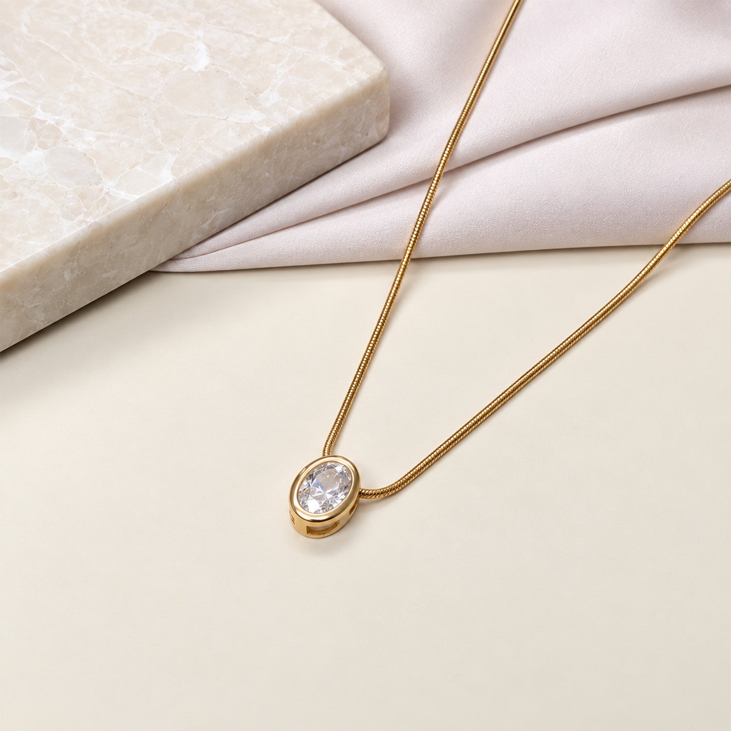 Oval Transparent Stone with Chain Pendant for Girls & Women