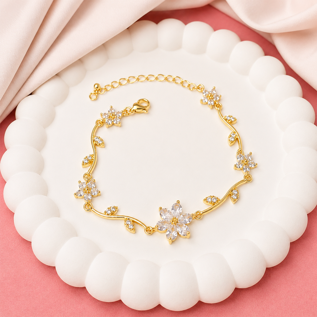 Sparkling Crystal Stone Flower Vine Bracelet for Girls & Womens