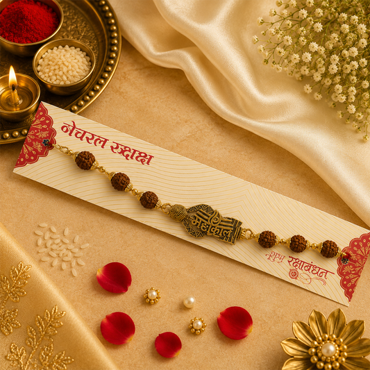 Mahakal Trishul Rudraksha Rakhi with Natural Rudraksha Beads