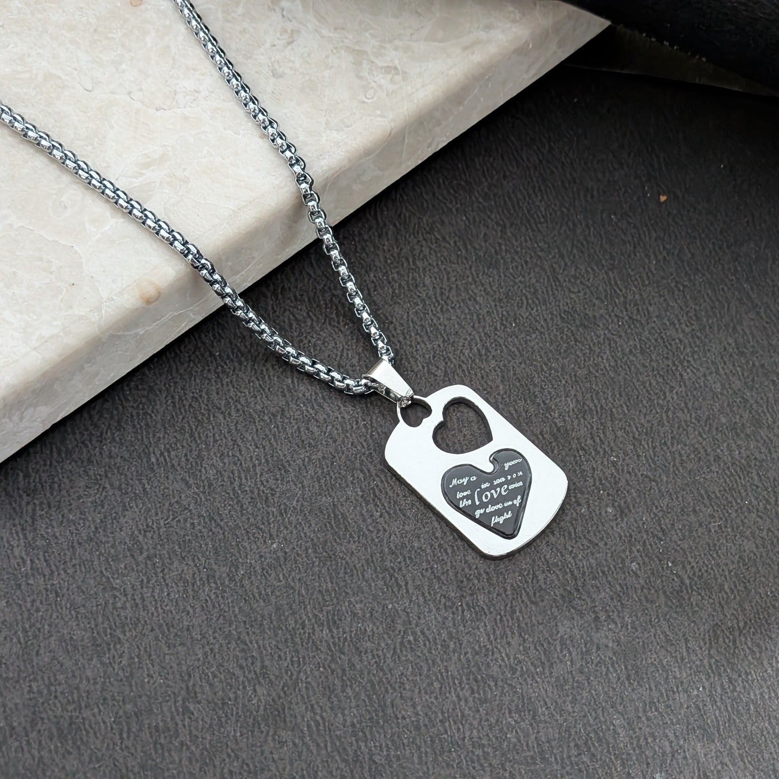 Silver Tone Love Heart Pendant for Mens & Boys