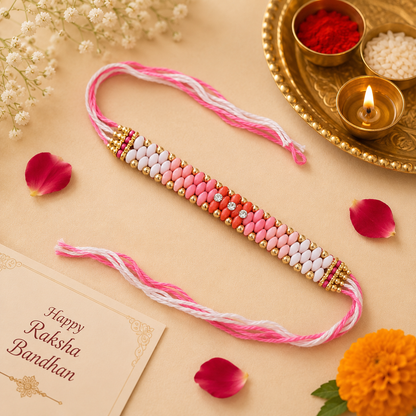 Handmade Pink Beaded Rakhi for Brother