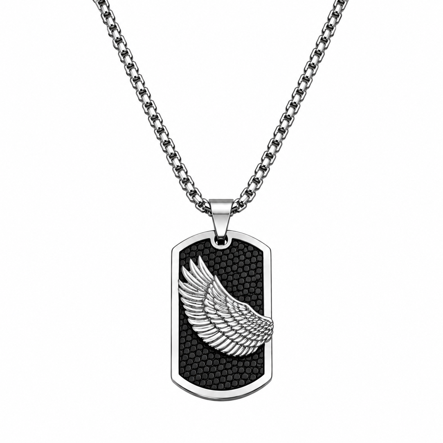 Textured Black Detailed Angel Wing Pendant for Men