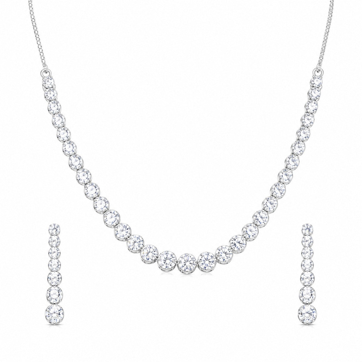 Sparkling Crystals Round Pave Tennis Necklace Set for Girls & Women's