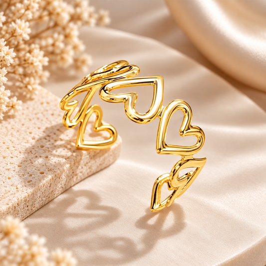 Gold Tone Alloy Heart Cuff Bracelet for Women & Girls
