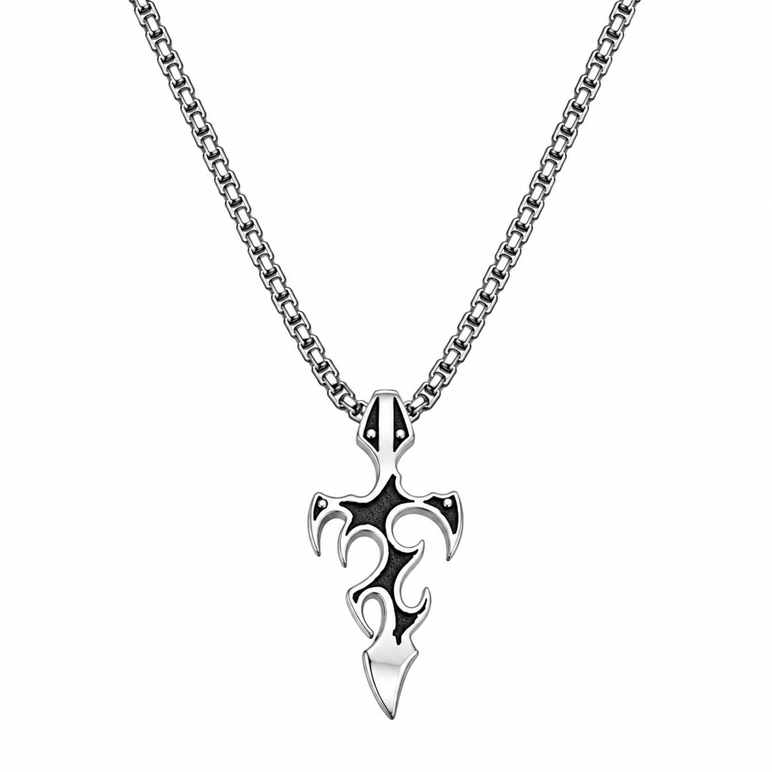 Black Enamel Cutout Flames Pendant for Men