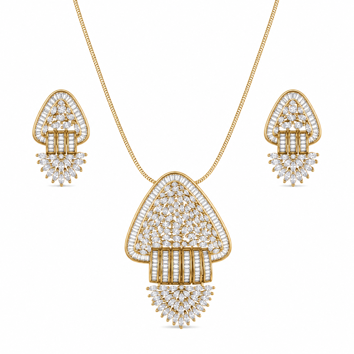 Dual Tone Jhumka Geometric CZ Studded Necklace Set for Girls & Women's