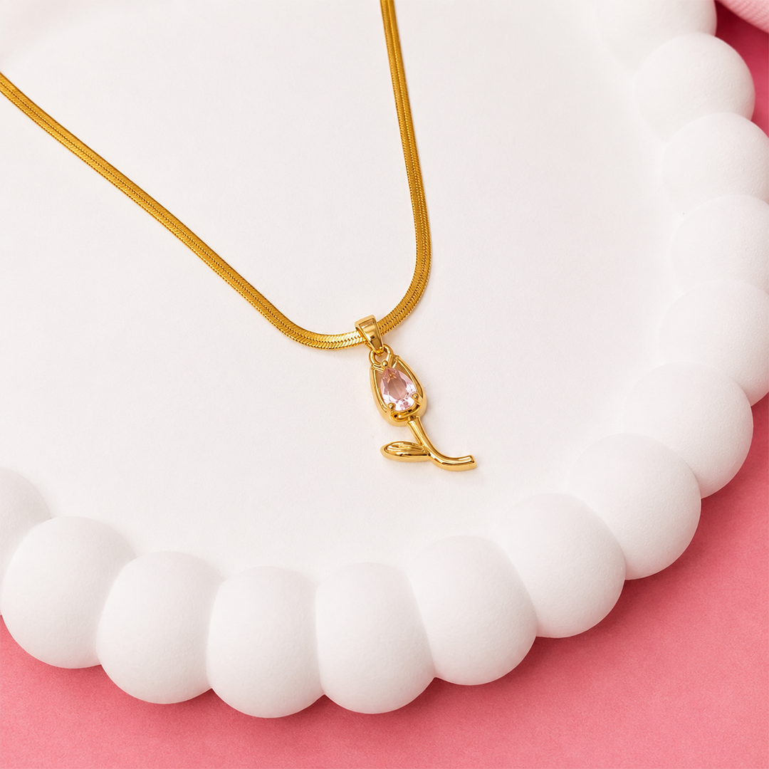 Tulip Teardrop Flower Pendant Necklace For Girls & Women's