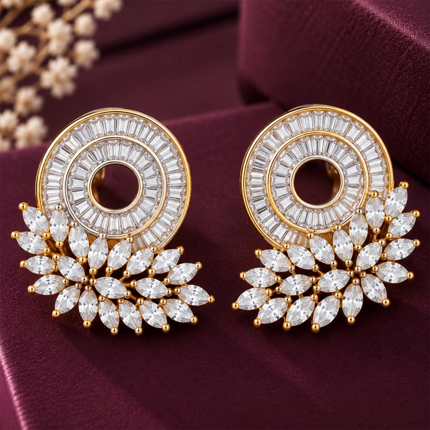 Dual Tone CZ Studded Bird Feather Design Necklace Set for Girls & Women's