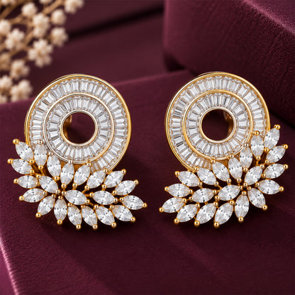 Dual Tone CZ Studded Bird Feather Design Necklace Set for Girls & Women's