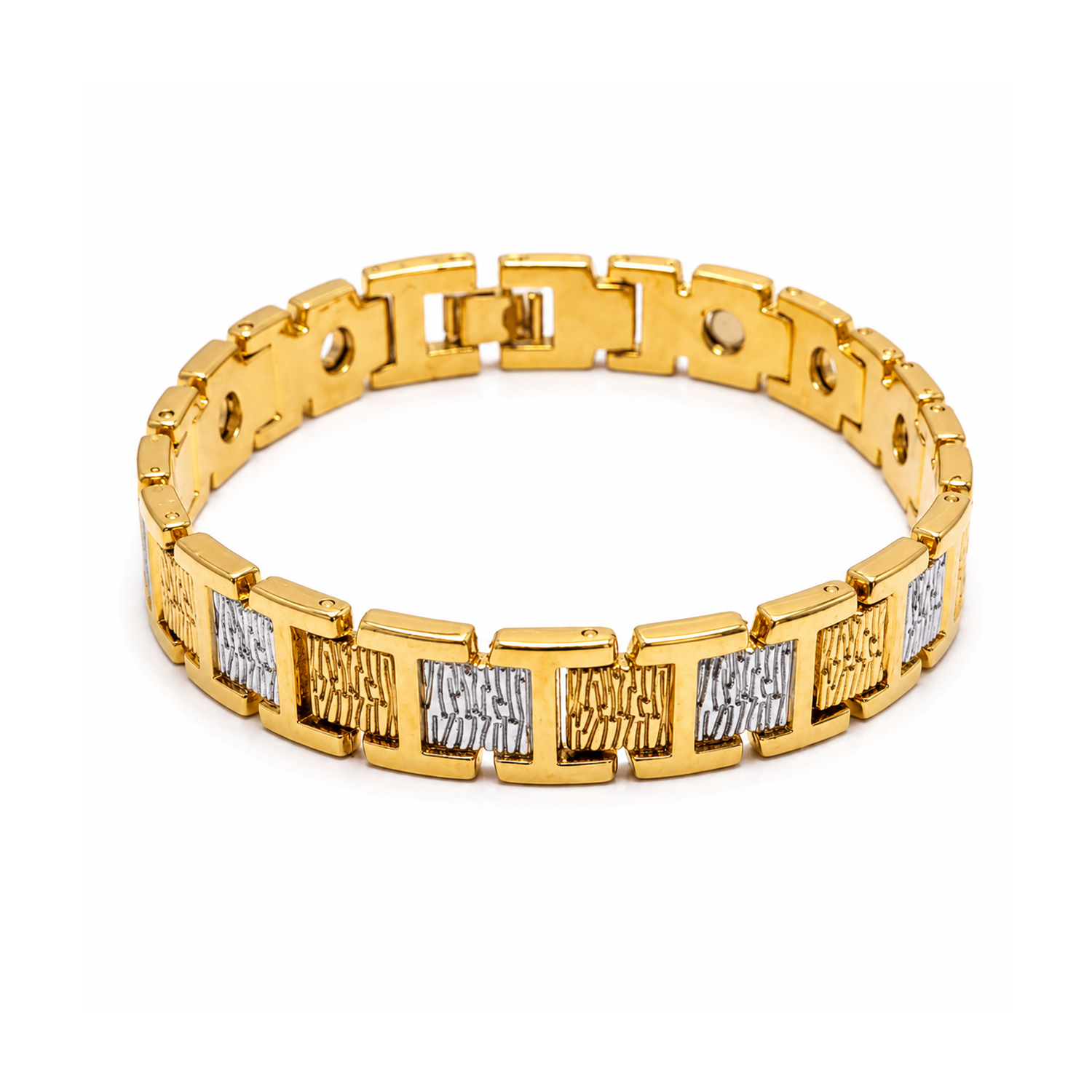 Contrasted Dual Tone Panel links Stainless Steel Bracelet For Men