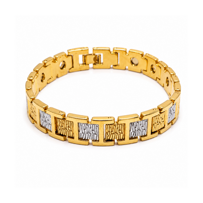 Contrasted Dual Tone Panel links Stainless Steel Bracelet For Men