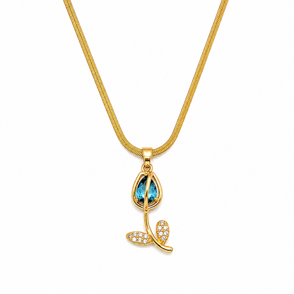 CZ Stone Centerpiece & Crystal Accented Leaves Tulip Pendant for Girls & Women