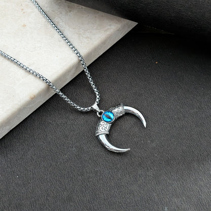 Crescent Horn Pendant Necklace with Blue Eye for Men & Boys