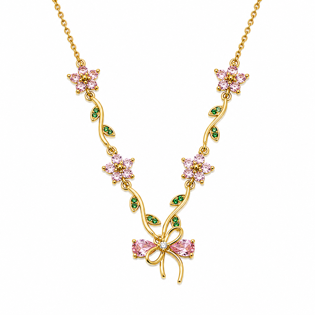 Cherry Blossom Ribbon Bow Tulip Floral Pendant for Girls & Women's