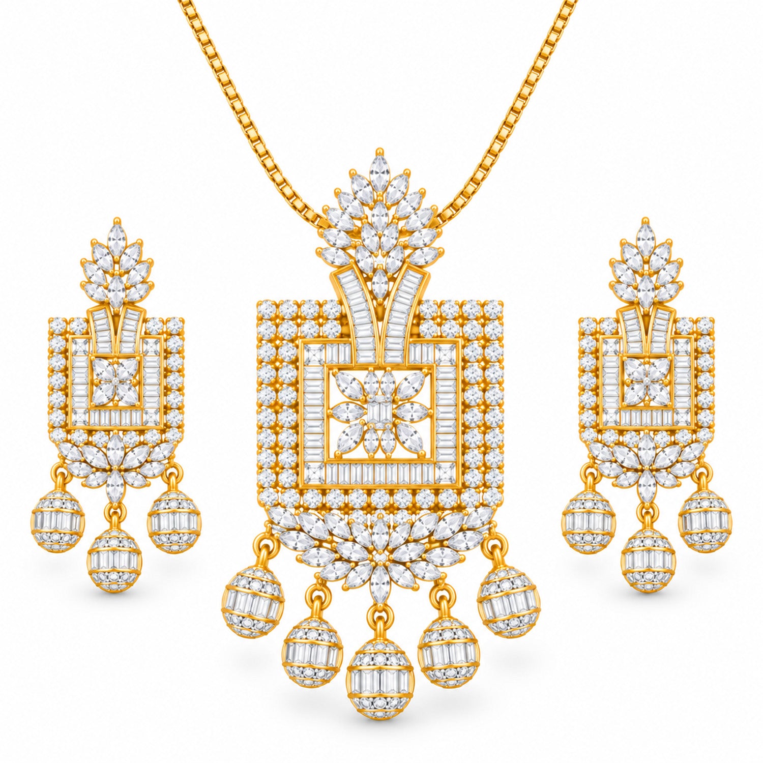 Dual Tone Shimmering Stones Rectangular Necklace Set for Girls & Women's