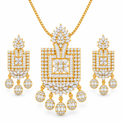 Dual Tone Shimmering Stones Rectangular Necklace Set for Girls & Women's
