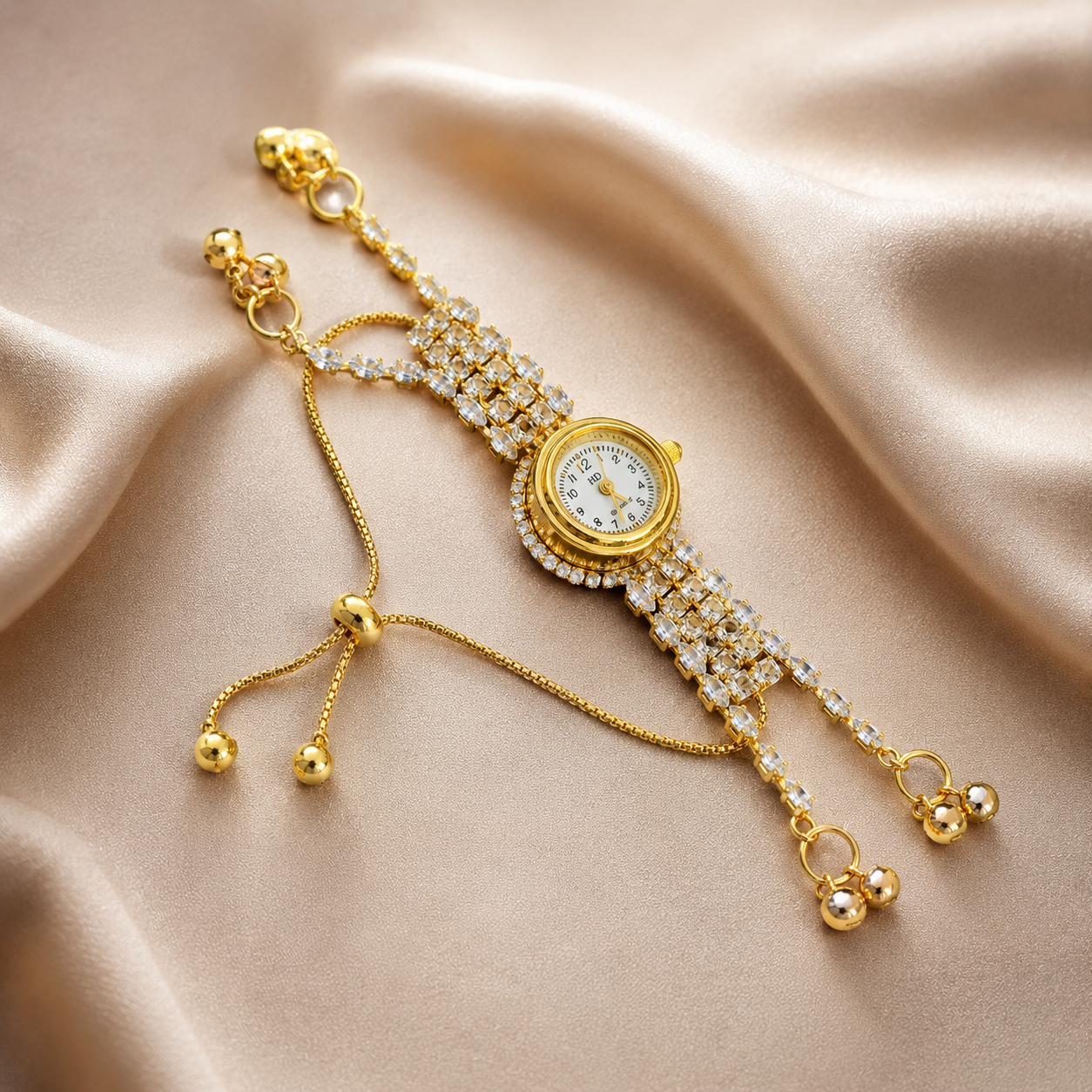 Gold Plated Crystal Stone Kashmiri Watch for Girls & Women