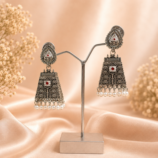 Oxidized Temple Gopuram Jhumka Multicolor Earrings for Girl's & Women's