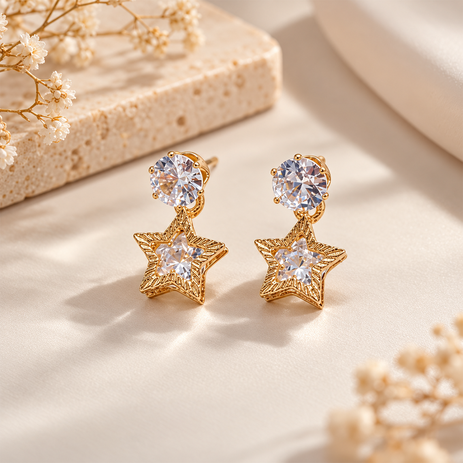 Sparkling Stone Star Lower Drop Earrings for Girls & Women