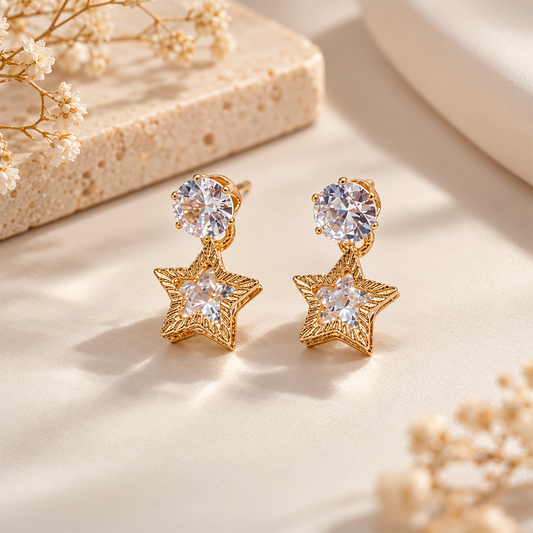 Sparkling Stone Star Lower Drop Earrings for Girls & Women