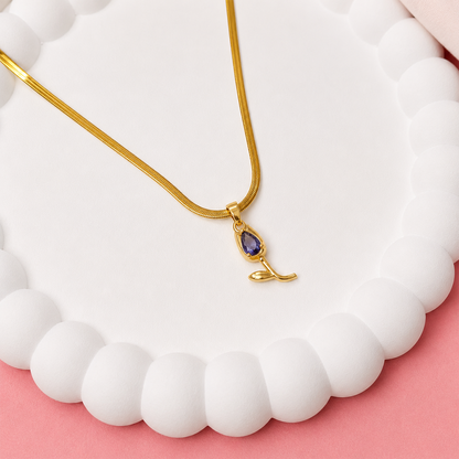 Tulip Teardrop Flower Pendant Necklace For Girls & Women's