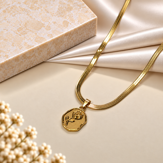 Elegant Gold Finish Rose Flower Pendant for Girls & Women