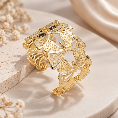 Golden Alloy Butterfly Cuff Bracelet for Women & Girls
