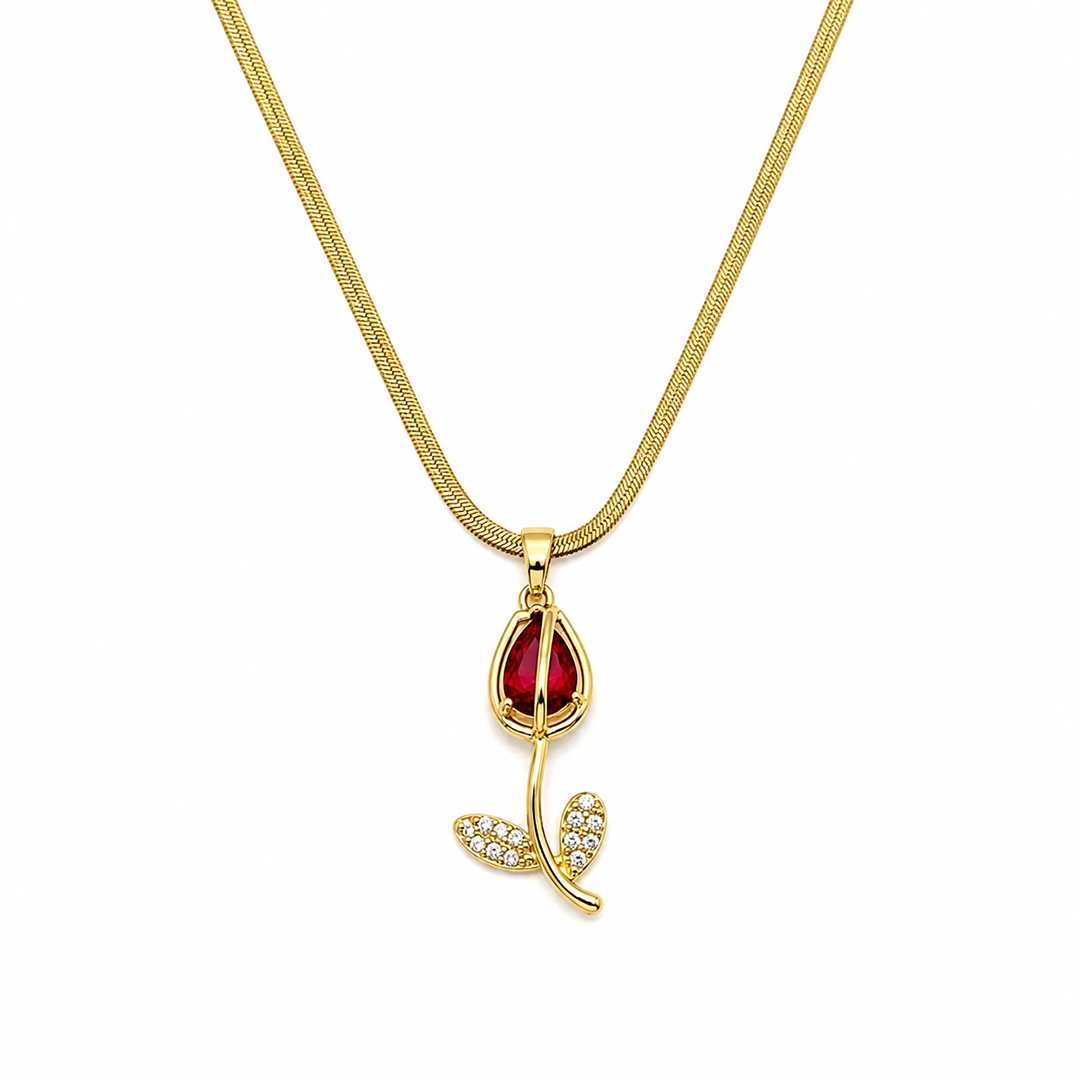 CZ Stone Centerpiece & Crystal Accented Leaves Tulip Pendant for Girls & Women