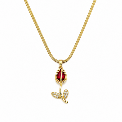 CZ Stone Centerpiece & Crystal Accented Leaves Tulip Pendant for Girls & Women