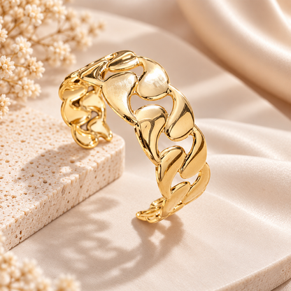 Gold Tone Alloy Elegant Cuff Bracelet for Women & Girls