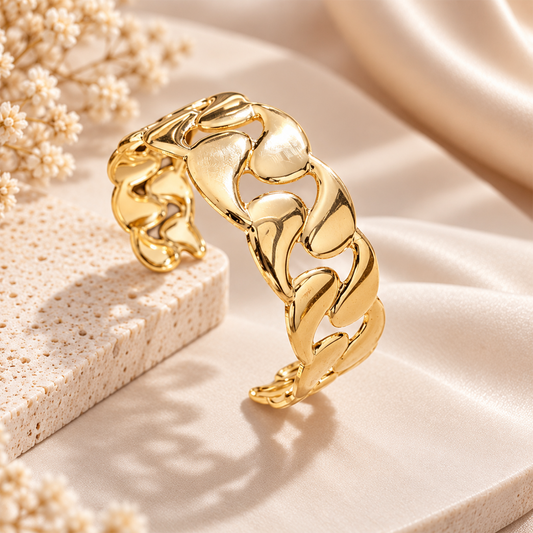 Gold Tone Alloy Elegant Cuff Bracelet for Women & Girls