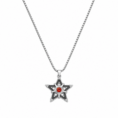 Silver Star Pendant Necklace with Stone for Men & Boys