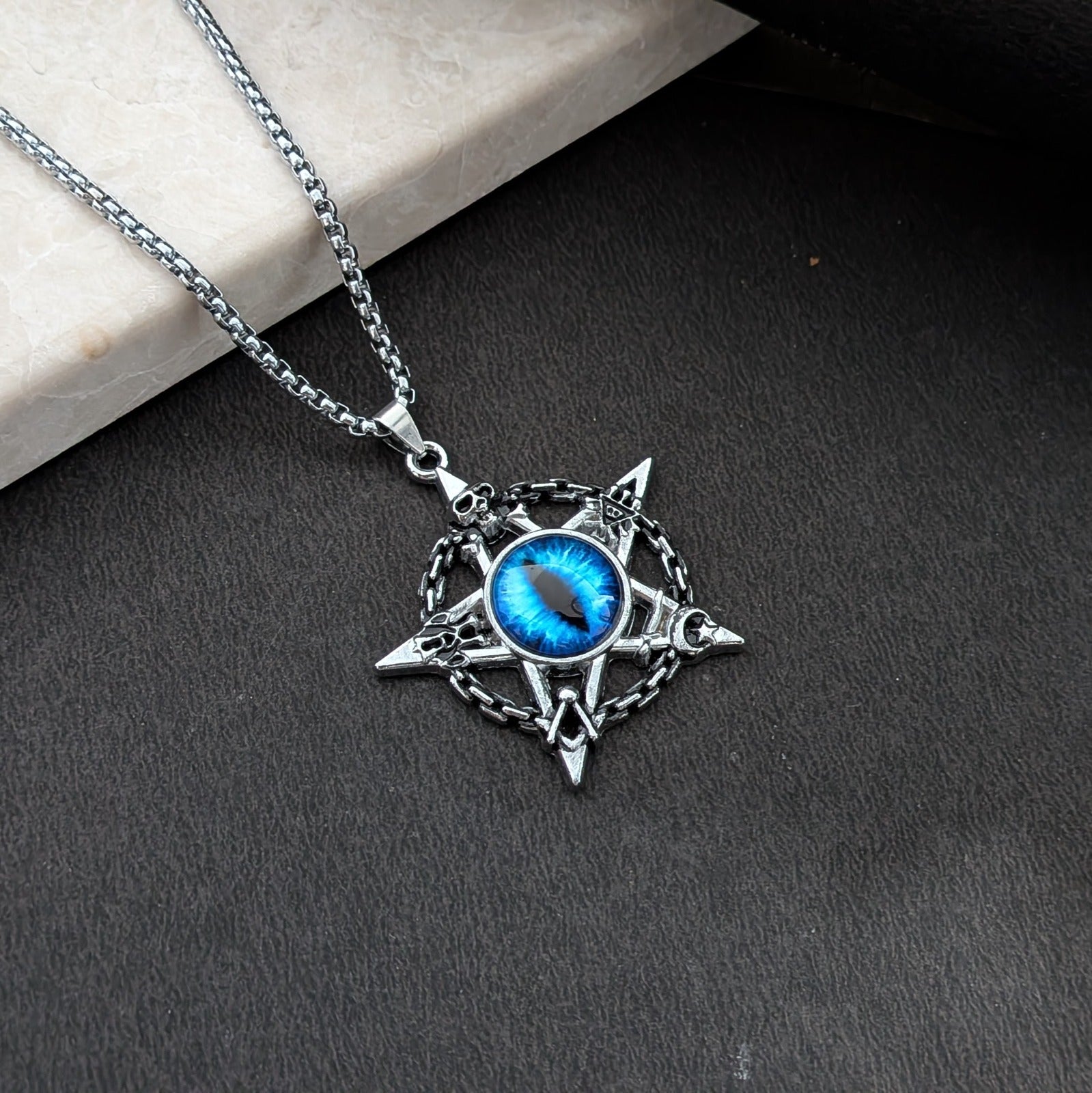 Blue Eye Skull Compass Pendant