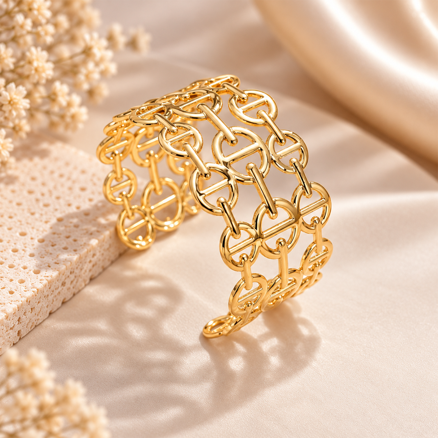 Aurie Gold Tone Alloy Bold Link Cuff Bracelet for Women & Girls