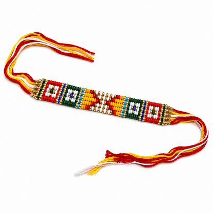 Ethnic Style Handwoven Seed Bead Rakhi for Brother