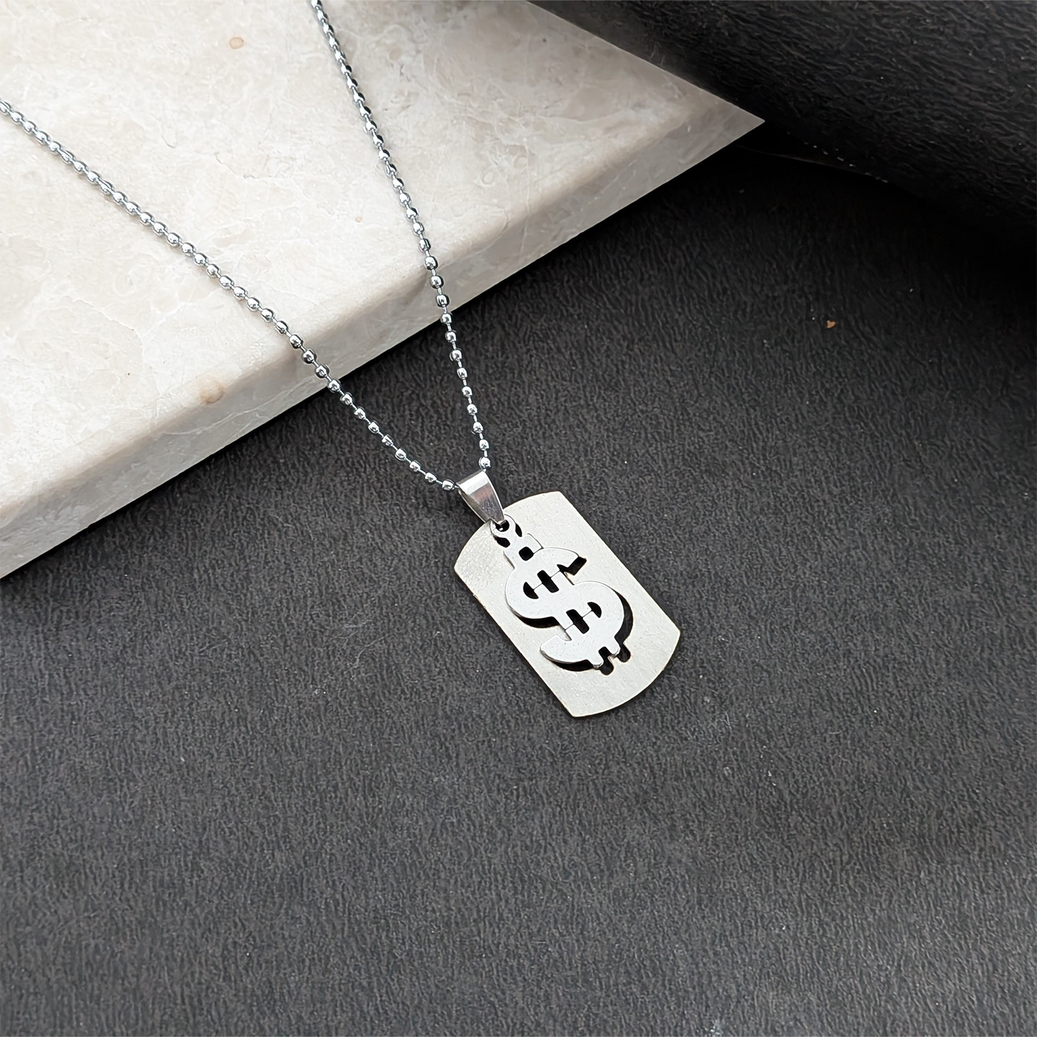 Dollar Sign Dog Tag Necklace for Men & Boys