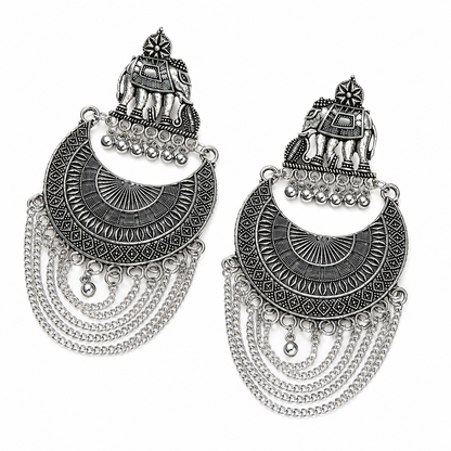 Oxidized Elephant Chandbali Design Earrings for Girl's & Women's