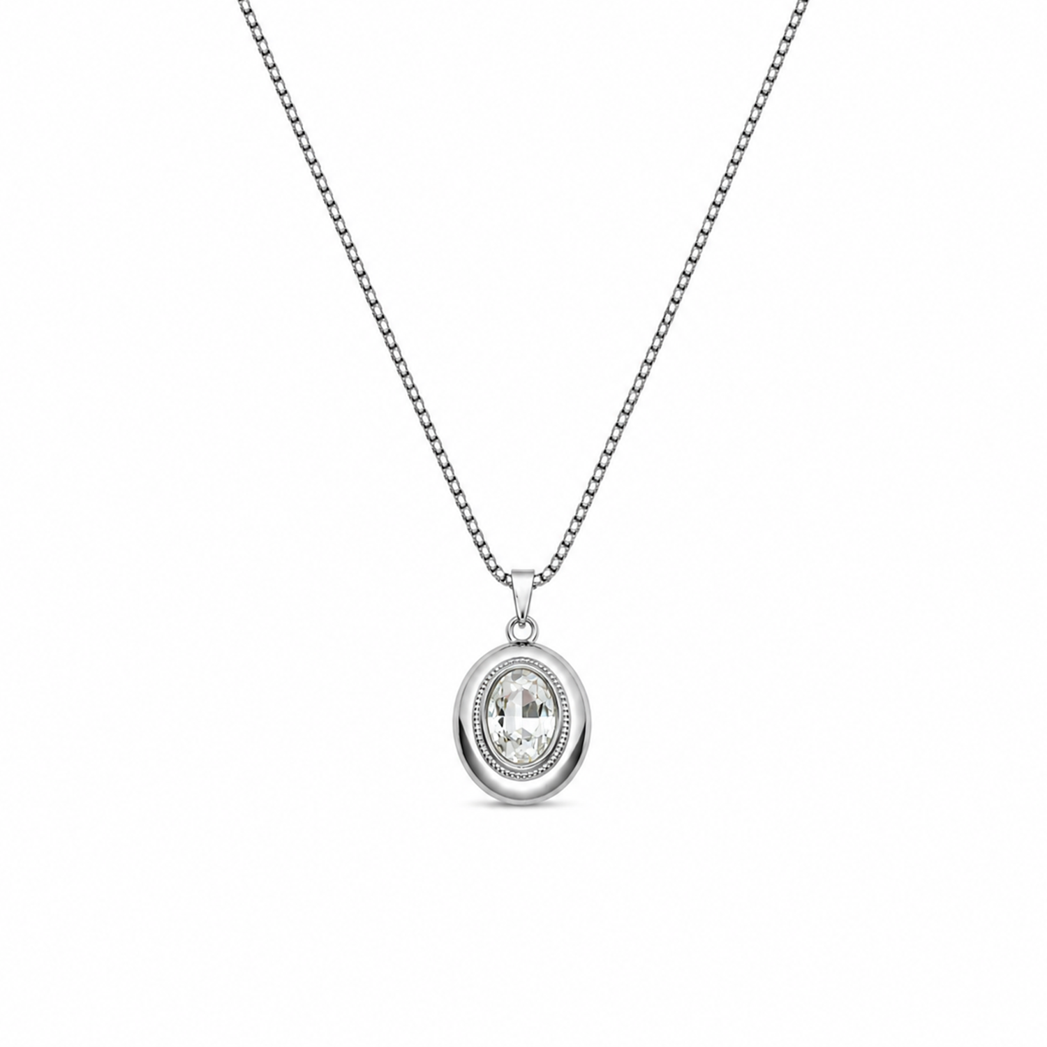Oval Pendant Necklace with Silver-Tone Link Chain