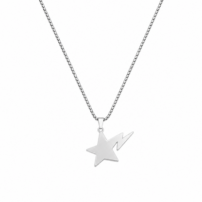 Silver Lightning Bolt Star Pendant Necklace for Men
