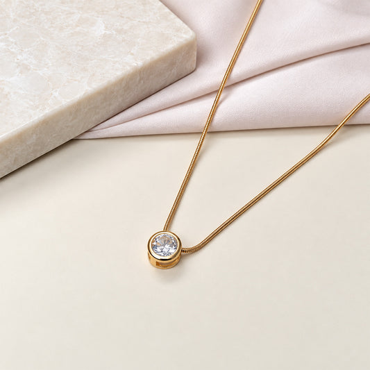 Circular Transparent Stone with Chain Pendant for Girls & Women