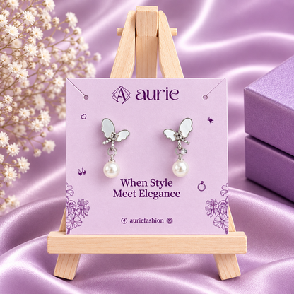 Butterfly Pearl Drop Korean Earrings for Women