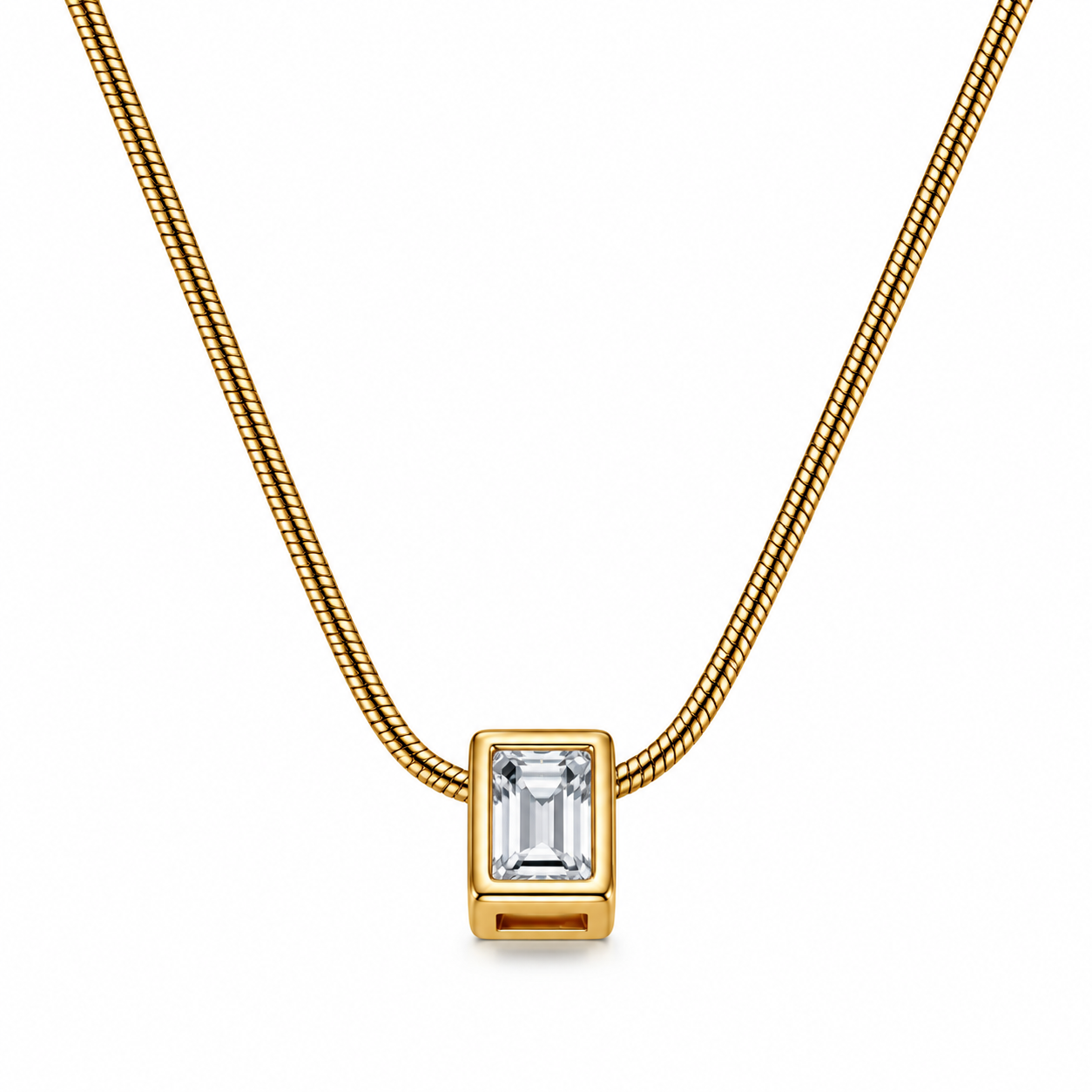 Square Transparent Stone with Chain Pendant for Girls & Women