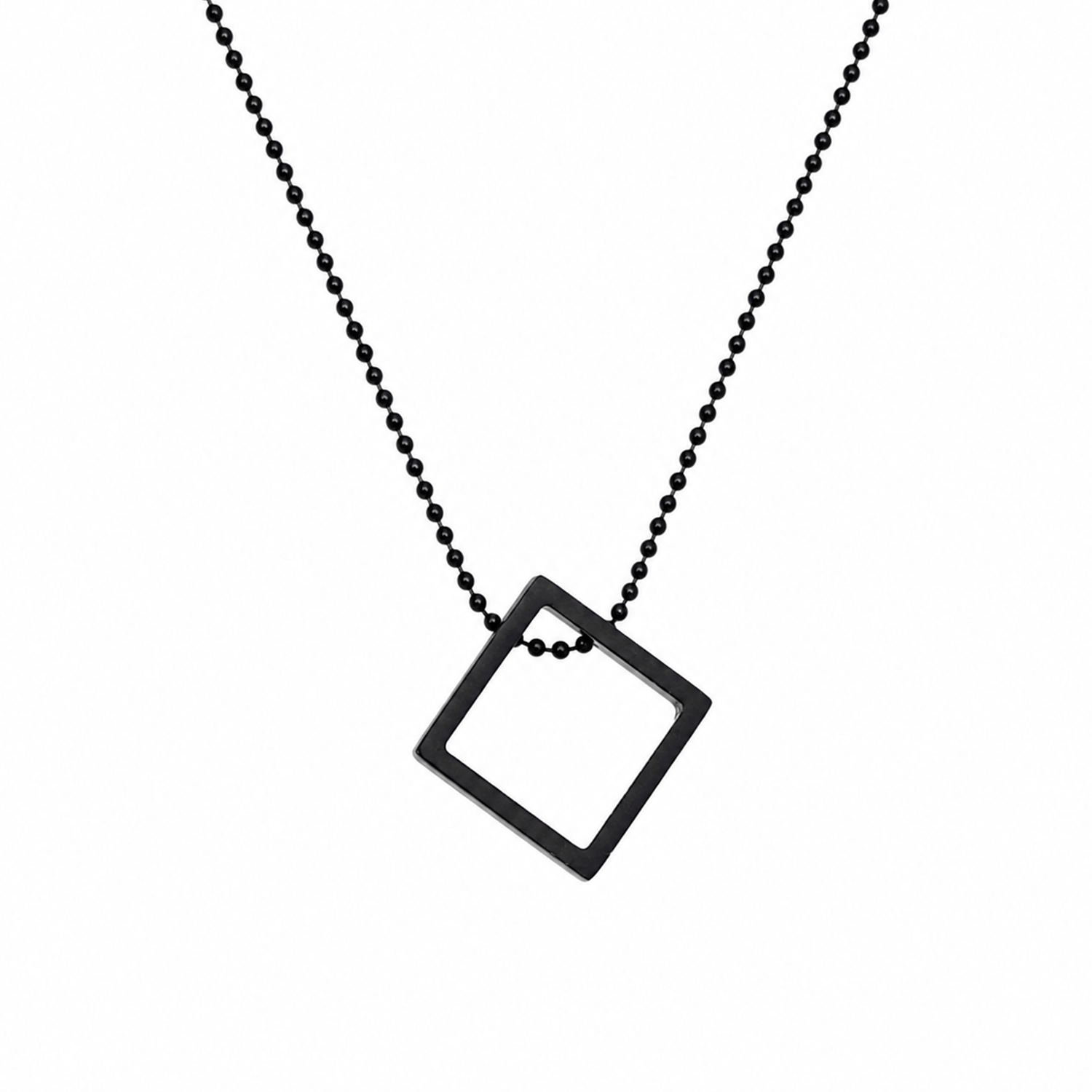 Geometric Square Pendant Necklace with Beaded Chain