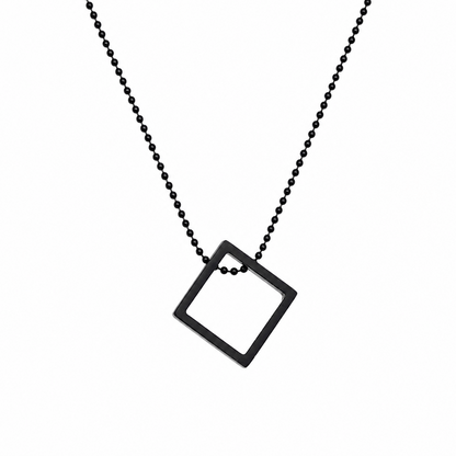 Geometric Square Pendant Necklace with Beaded Chain