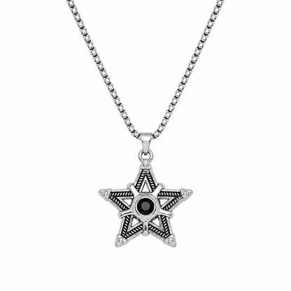 Silver Star Pendant Necklace with Stone for Men & Boys