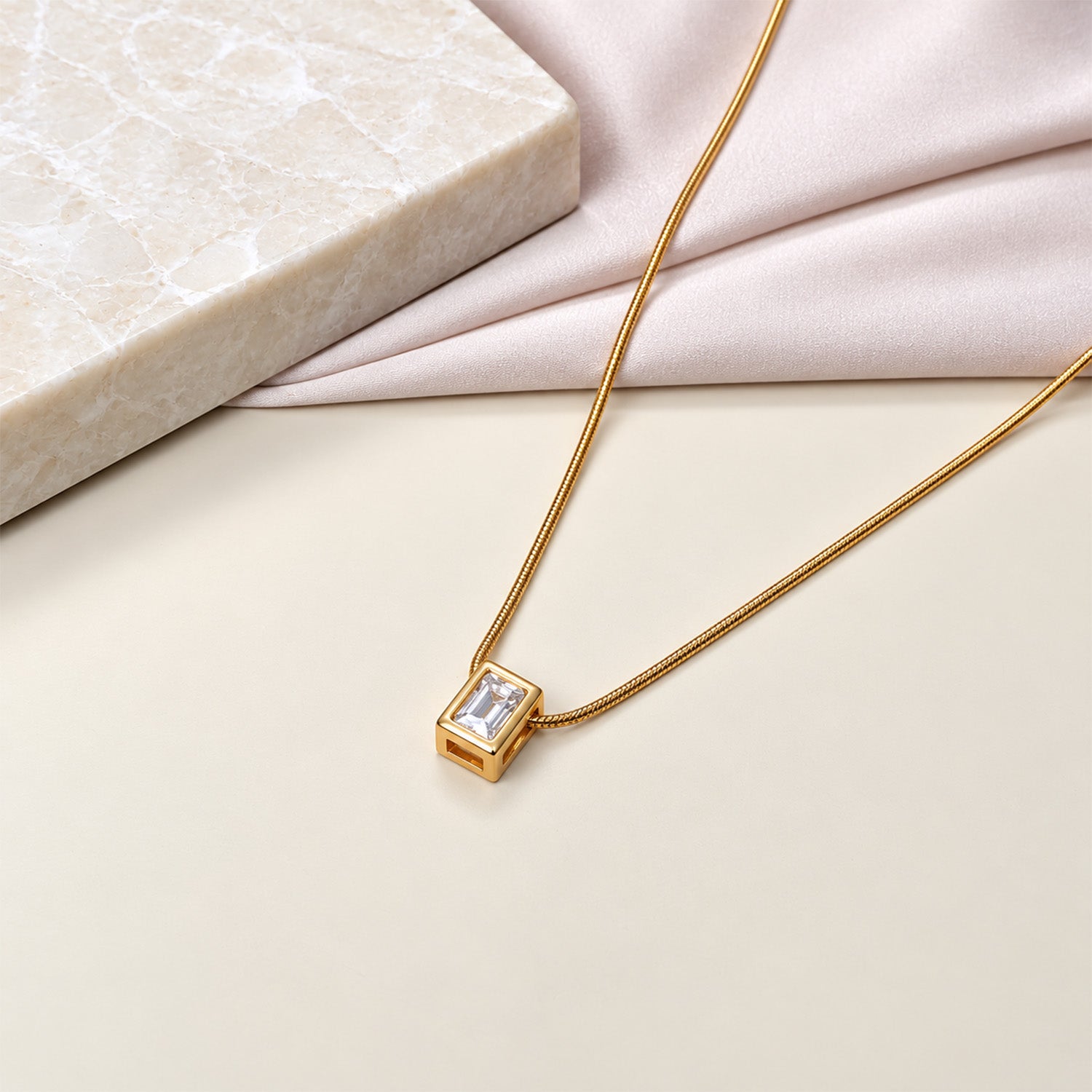 Square Transparent Stone with Chain Pendant for Girls & Women