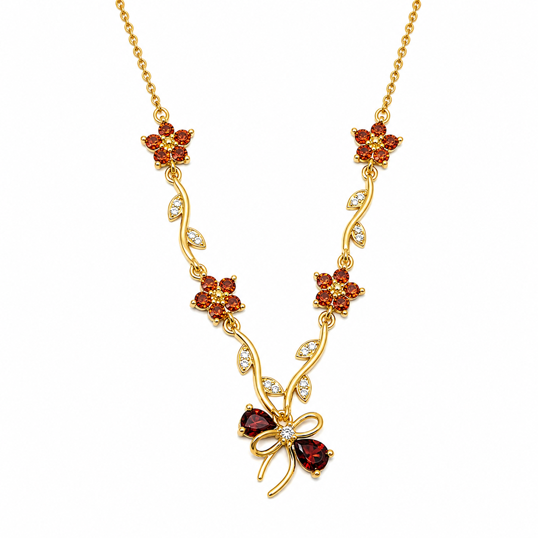 Cherry Blossom Ribbon Bow Tulip Floral Pendant for Girls & Women's