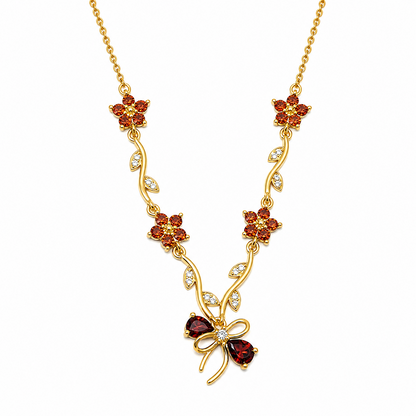 Cherry Blossom Ribbon Bow Tulip Floral Pendant for Girls & Women's