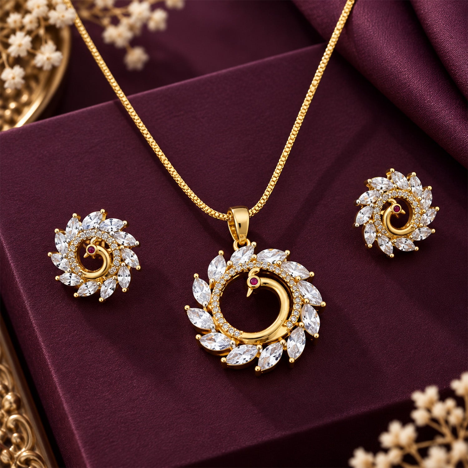 Dual Tone Round Western Peacock Design Pendant Set for Girls & Women's